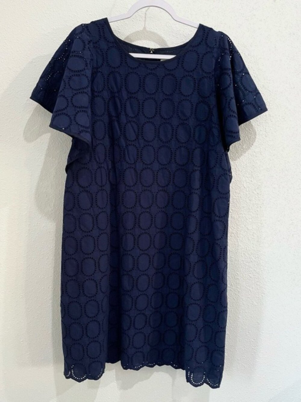 J.Crew Navy Eyelet Shift Dress Ruffle Sleeve Preppy Casual